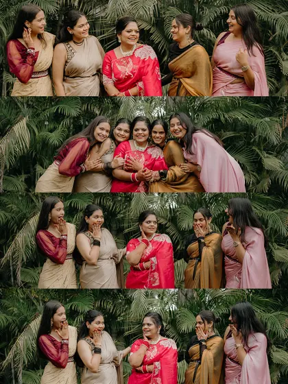 A collage celebrating the bride and her bridesmaids. These are the moments of friendship and support that make a wedding journey so special.