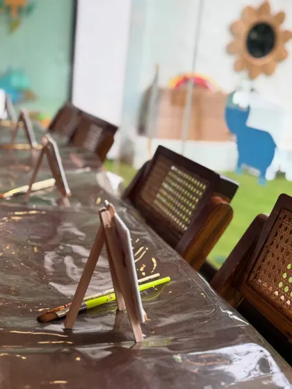 We hosted a session at Little Nest Montessori, where kids created self-love themed paintings and DIY flags. It was a morning of messy, expressive, and creative fun.