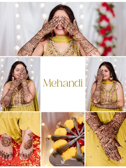 A collage dedicated to the beautiful Mehandi art. I capture everything from playful poses to detailed close ups of the intricate designs on the bride's hands and feet.
