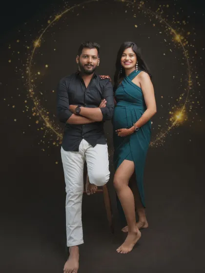 Celebrating togetherness and new beginnings. This portrait radiates a quiet strength and love, with a magical backdrop symbolizing the spark of new life.
