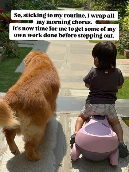 This is my reality. Sticking to my morning routine with my toddler and my dog, trying to get my own work done before we step out. It's a constant juggle, and some days are tougher than others.