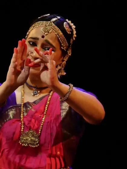 A beautiful hasta mudra (hand gesture) depicting a lotus flower. Every detail, from the fingers to the eyes, is perfected to convey the story with clarity and beauty.
