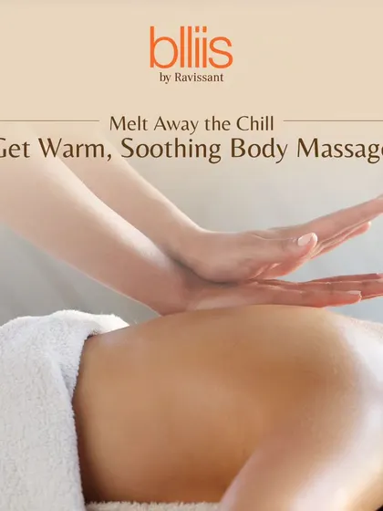 Melt away the chill with a warm, soothing body massage. This image captures a therapist's hands gliding over a client's back, providing comfort and relief from the tensions of the day.
