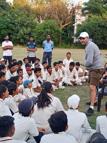 An interactive Q&A session in progress, where our mentor addresses specific challenges faced by the young cricketers during their training.