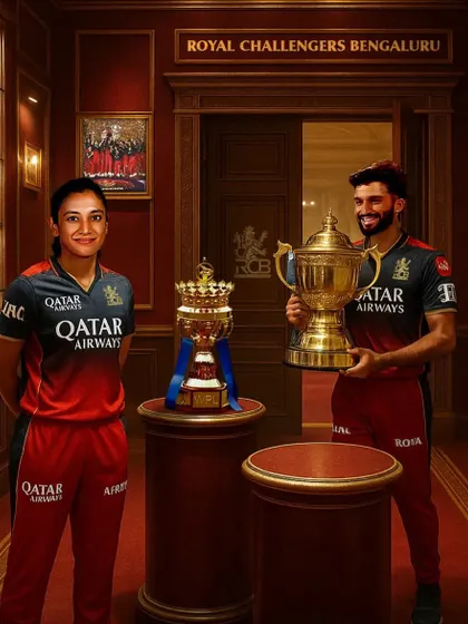 An inspiring image of the RCB men's and women's teams with their trophies. This is the dream we chase, the legacy we want to build.