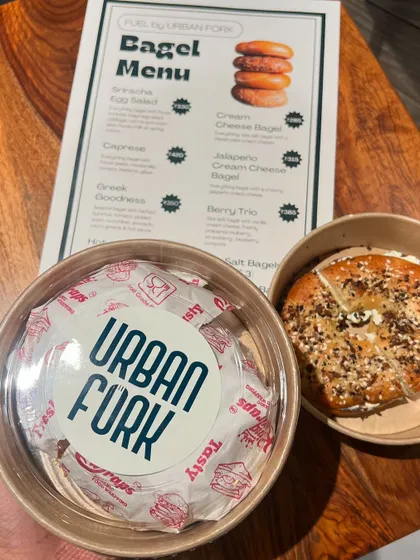 A look at the delicious and convenient bagel menu from our in-house cafe, Fuel by Urban Fork. Perfect for a post-workout grab-and-go meal.