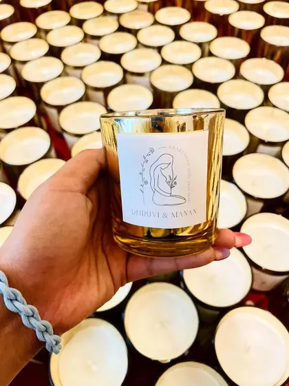 Another shot of the beautiful custom candle for a baby announcement.