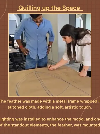 A behind-the-scenes look at the creation of a large, feather-like art installation. We sketched it out and then brought it to life with a metal frame and stitched cloth.