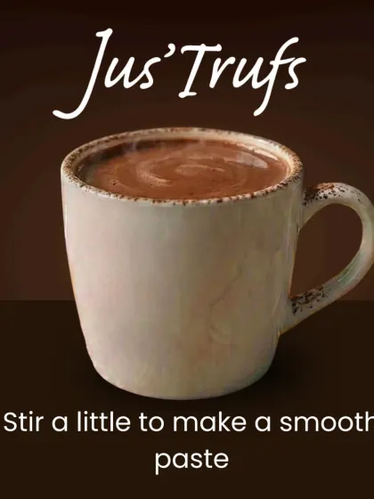 Our preparation guide shows stirring the mix into a smooth paste, with the chocolate surface filling the mug.