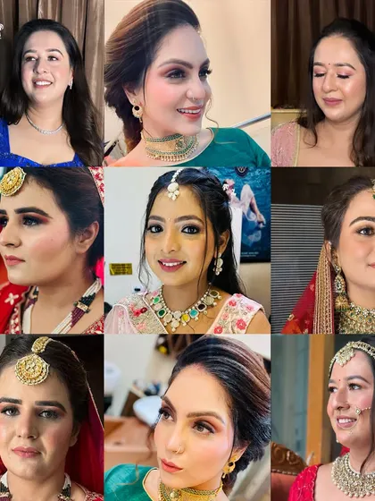 A collection of some of my beautiful clients. This shows the range of my work, from soft engagement makeup to full traditional bridal glam. Every smile is a testament to my work.