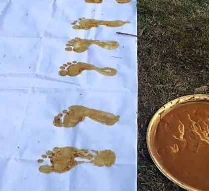 The art of barefoot running. We use turmeric-colored mud to create footprints, a beautiful ritual that connects us to the earth.