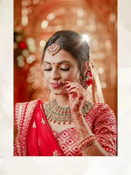 A close-up of the bride with her eyes closed, a serene and beautiful moment captured during her wedding day.