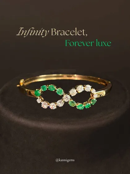 Luxe is not loud; it is subtle and infinite, just like this bracelet. Featuring emeralds and diamonds in an infinity design, it is a reflection of love, strength, and grace that lasts forever.