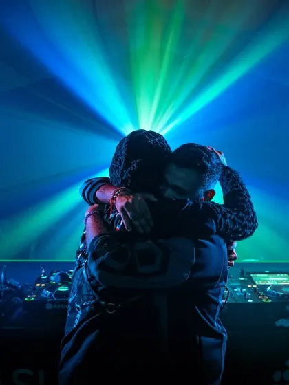 A hug with Almost Human on the Sunburn stage. This captures the brotherhood and partnership we share.