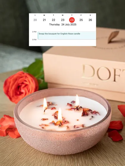 Swap the bouquet for an English Rose candle that lasts so much longer. This multi-wick candle, infused with real rose petals, is a romantic and fragrant gesture that fills the home with the scent of a blooming garden.
