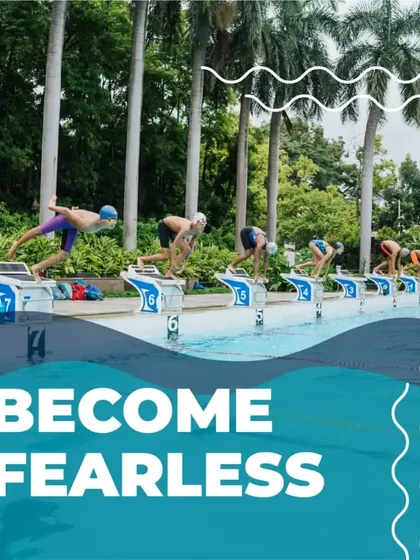 Become fearless in the water. Our competitive swimmers practice their dives, a key moment in any race that requires confidence and explosive power.