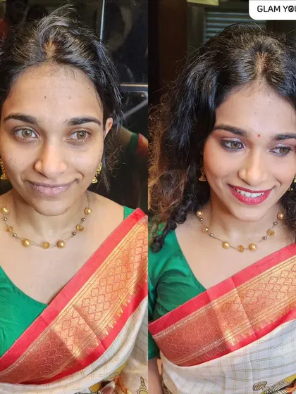 Here is a perfect example of a quick yet stunning transformation for Diwali. This before and after shows how I can create a super flawless, minimalistic, and skin-like makeover in just 20 minutes, perfect for any festive celebration.