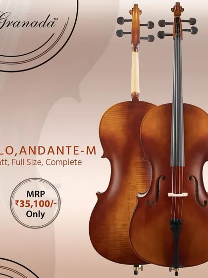 The Granada "Andante-M" Cello in a full size with a smooth matt finish. It comes as a complete set, including a bow and a padded bag, so you have everything you need to start playing.