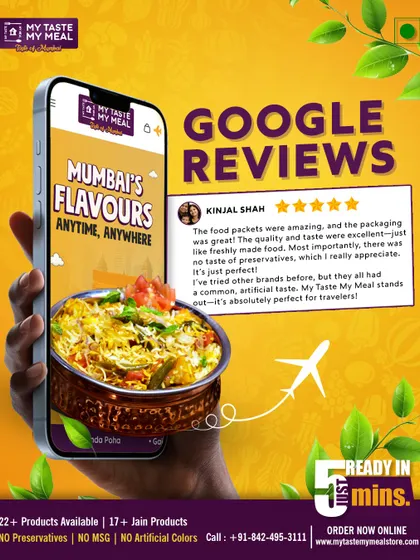 Kinjal Shah's review points out exactly what I aim for: food that tastes freshly made, with no preservatives or artificial taste. She says it's "absolutely perfect for travelers," and I couldn't agree more.
