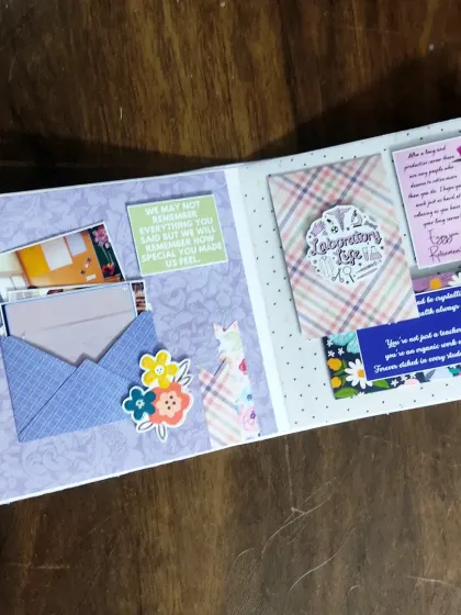 This page features multiple envelopes and pockets for students to tuck in their personal farewell notes.