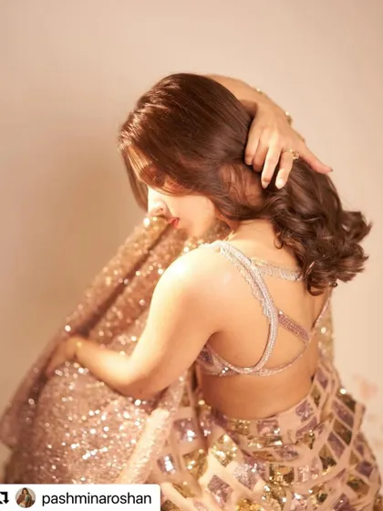 Another beautiful angle of Pashmina Roshan's hair, showing the soft waves and healthy shine.