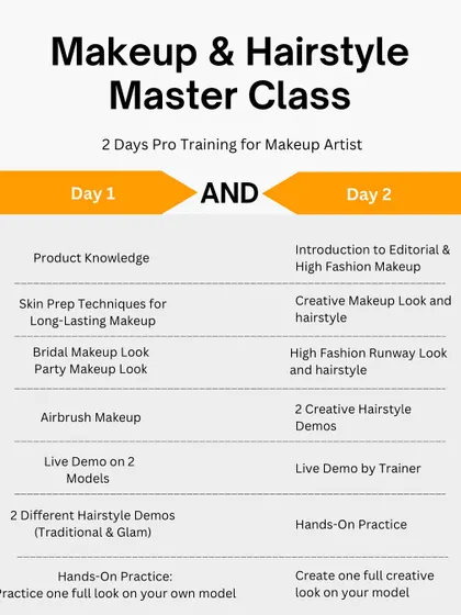 A detailed look at the curriculum for our Makeup & Hairstyle Masterclass, covering everything from bridal looks to high-fashion editorial styles.