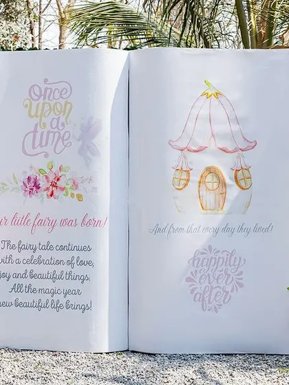 Every fairytale needs a storybook. This oversized book prop, complete with a custom "Once Upon a Time" message, served as a beautiful photo backdrop and a key storytelling element for this enchanted party.