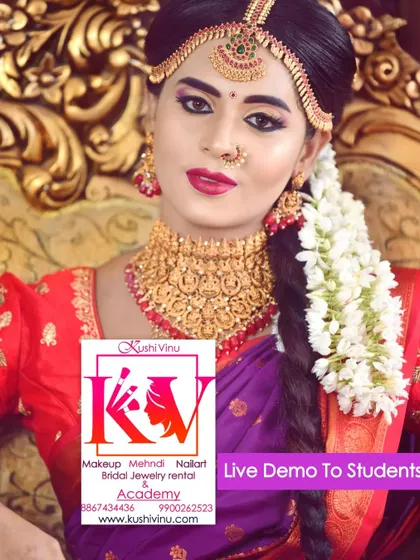 A close-up of another live demo for my students. This look focuses on creating bold, beautiful eyes and pairing them with traditional jasmine flowers in the hair.
