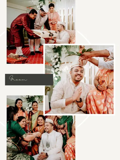 This collage is dedicated to the groom's moments during the engagement ceremony. It shows him participating in traditional rituals and sharing happy moments with family members. (Duplicate of 26)