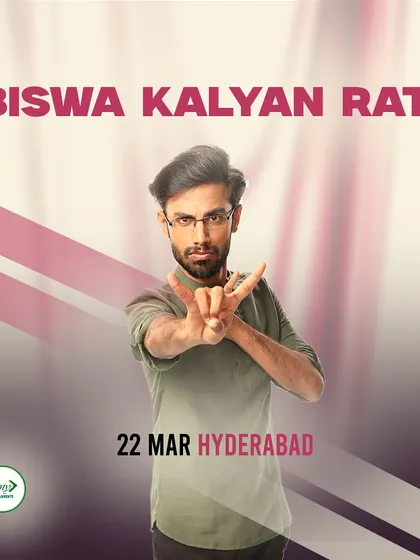 The official poster for Biswa Kalyan Rath's show in Hyderabad, part of our March lineup of top-tier comedians.