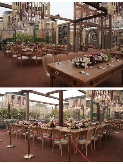 A collage showing the vast and luxurious dining arrangements. I can design and execute setups for thousands of guests, ensuring every table feels special.