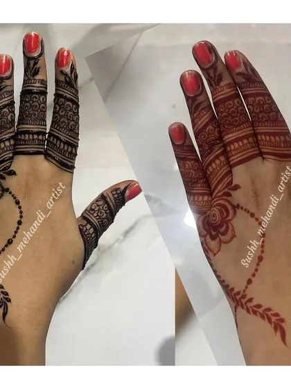 A simple and beautiful jewelry-style design for the back of the hand, showing the fresh paste and the resulting stain.