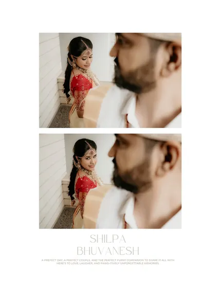 A simple, elegant diptych of the bride looking at the groom, creating a sense of anticipation and connection.