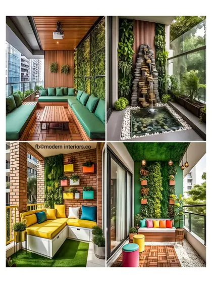 This inspiration board focuses on different seating and color schemes. From large, built-in L-shaped sofas to vibrant, colorful cushions, these images show how seating can define the entire mood and function of your balcony.