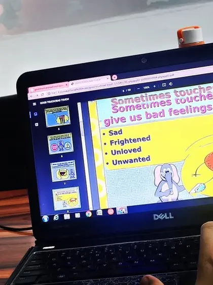 We use social stories on laptops to teach important life skills. This session focuses on the concept of good touch and bad touch, empowering children with knowledge to keep themselves safe.