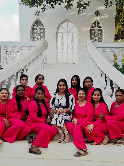 Posing with my students on the steps after their final portfolio work. Each student has developed their own style, and it's wonderful to see their collective talent.