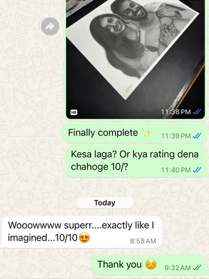 "Woooowww superr....exactly like I imagined...10/10". This is the kind of reaction from a happy client that makes all the hard work worth it. Your happiness is my biggest reward.
