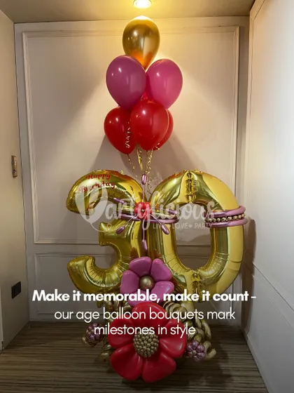 Make it memorable, make it count. Our age balloon bouquets, like this one for a 30th birthday, mark milestones in style.