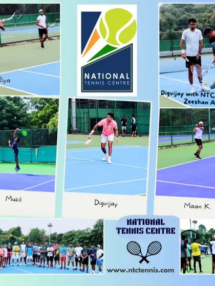 This collage highlights the comprehensive training at NTC, featuring players like Riya, Mukil, and Digvijay in action, a coaching moment with me, and a group photo of our team.