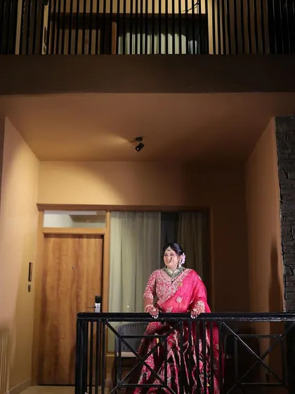 My beautiful bride Avani in a stunning pink lehenga. Her makeup was designed to be fresh and glowing, perfect for her destination wedding.