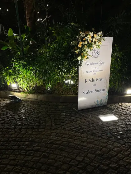 A personalized welcome sign at the entrance of a Nikah ceremony for K. Zuha Khan and Shaheeb Sufiyan. It is the small, personal touches that make a wedding special.