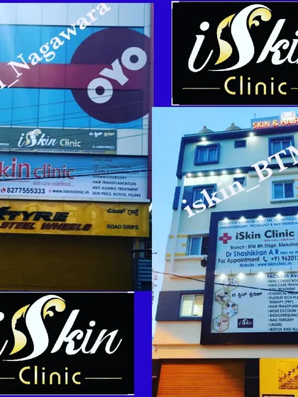 A collage of our clinic locations in Nagawara and BTM, Bengaluru. This shows our professional, accessible, and well-equipped facilities where we provide our advanced dermatology services.