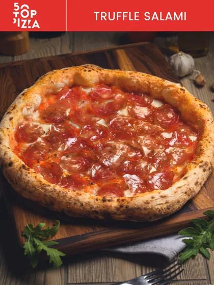 Our Truffle Salami pizza, another one of our creations that made it to the 50 Top Pizza list.