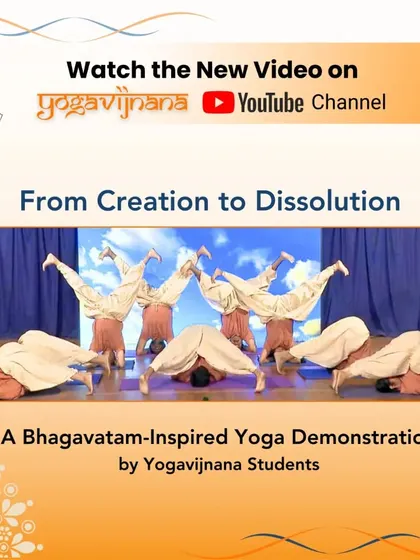 A graphic promoting the YouTube video of our students' Bhagavatam-inspired yoga demonstration.