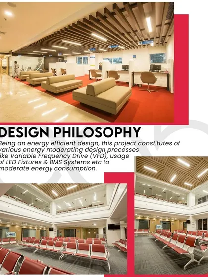 The interior waiting areas of Venkateshwar Hospital were designed for energy efficiency and patient comfort. I oversaw the implementation of systems like Variable Frequency Drive (VFD) and LED fixtures to moderate energy consumption while creating a soothing environment.