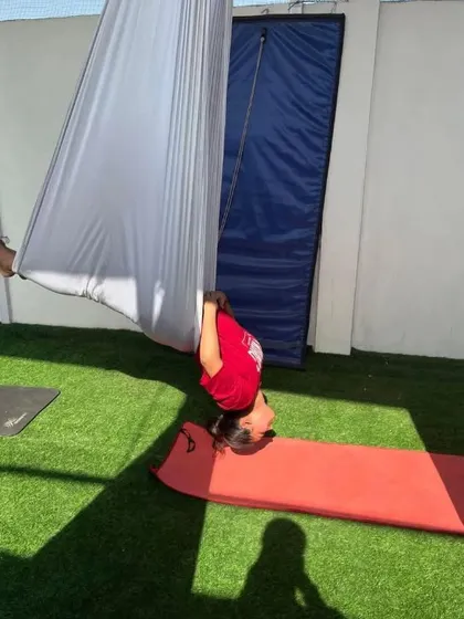 Another angle of the supported plow pose. It's a deep stretch for the entire back of the body.