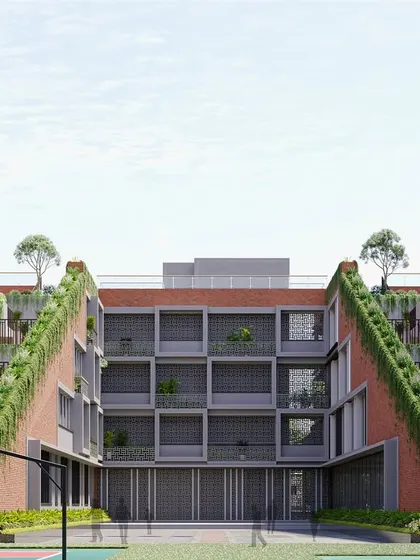 This school in Chhattisgarh is designed to connect learning with nature. The structure features terraced green roofs and open-air corridors, creating interactive spaces that encourage students to engage with their environment.