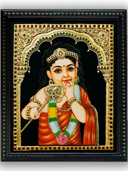 The framed young Lord Murugan painting, a perfect piece for a child's room or a sacred space. The artwork radiates a sense of peace and divine protection.