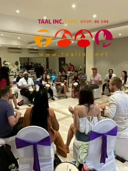 We had the pleasure of leading a drum circle for a multicultural and multinational get together. Rhythm is a universal language that transcends cultural and linguistic barriers.