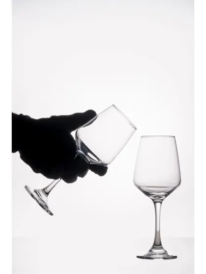A silhouette of a gloved hand holding a wine glass. This high-contrast, graphic style creates a sense of elegance and mystery, suitable for premium branding.
